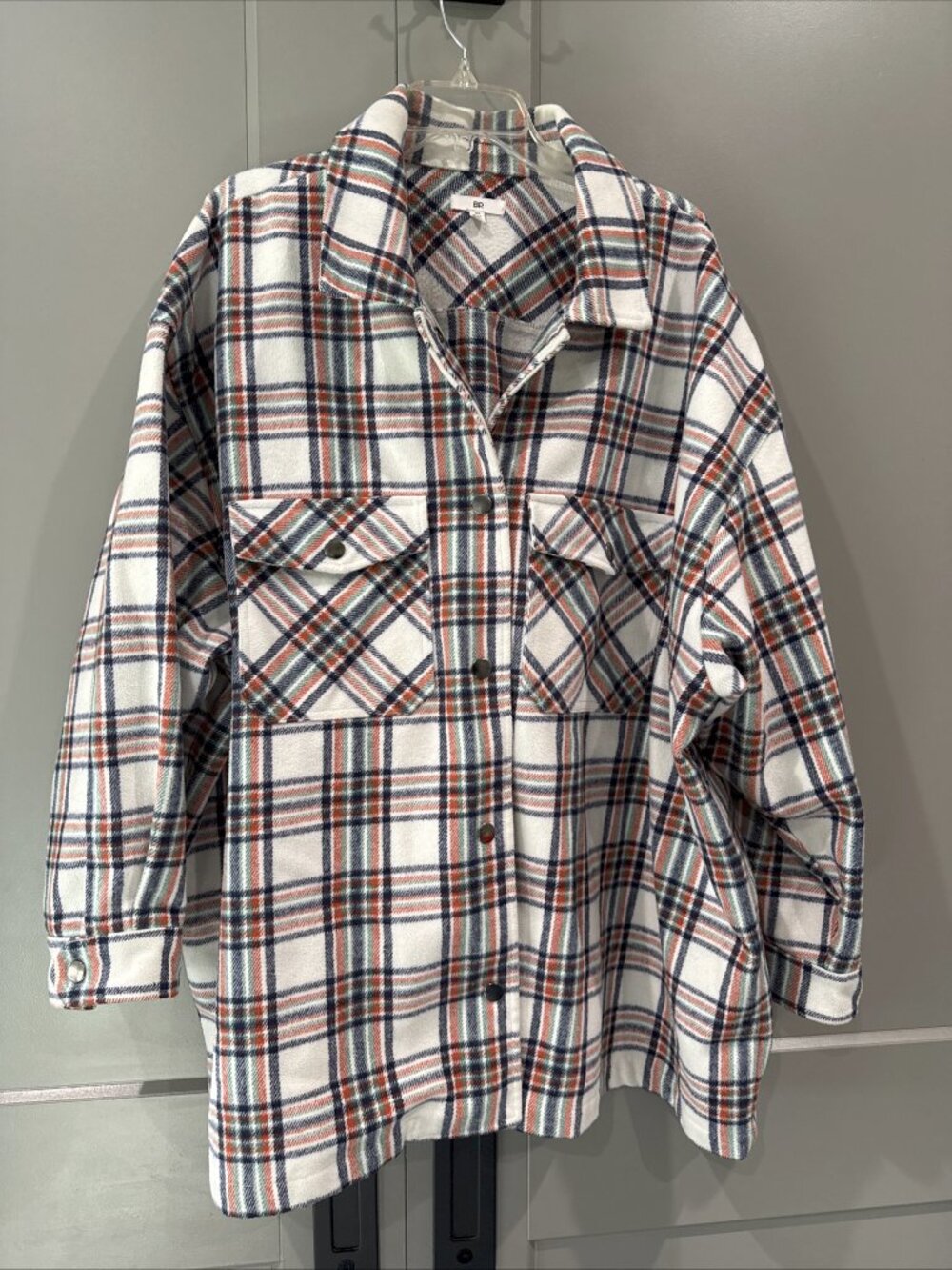 Nordstrom BP. Ivory Blue Plaid Wool Button Down Shacket Shirt Top Jacket Sz 4X
